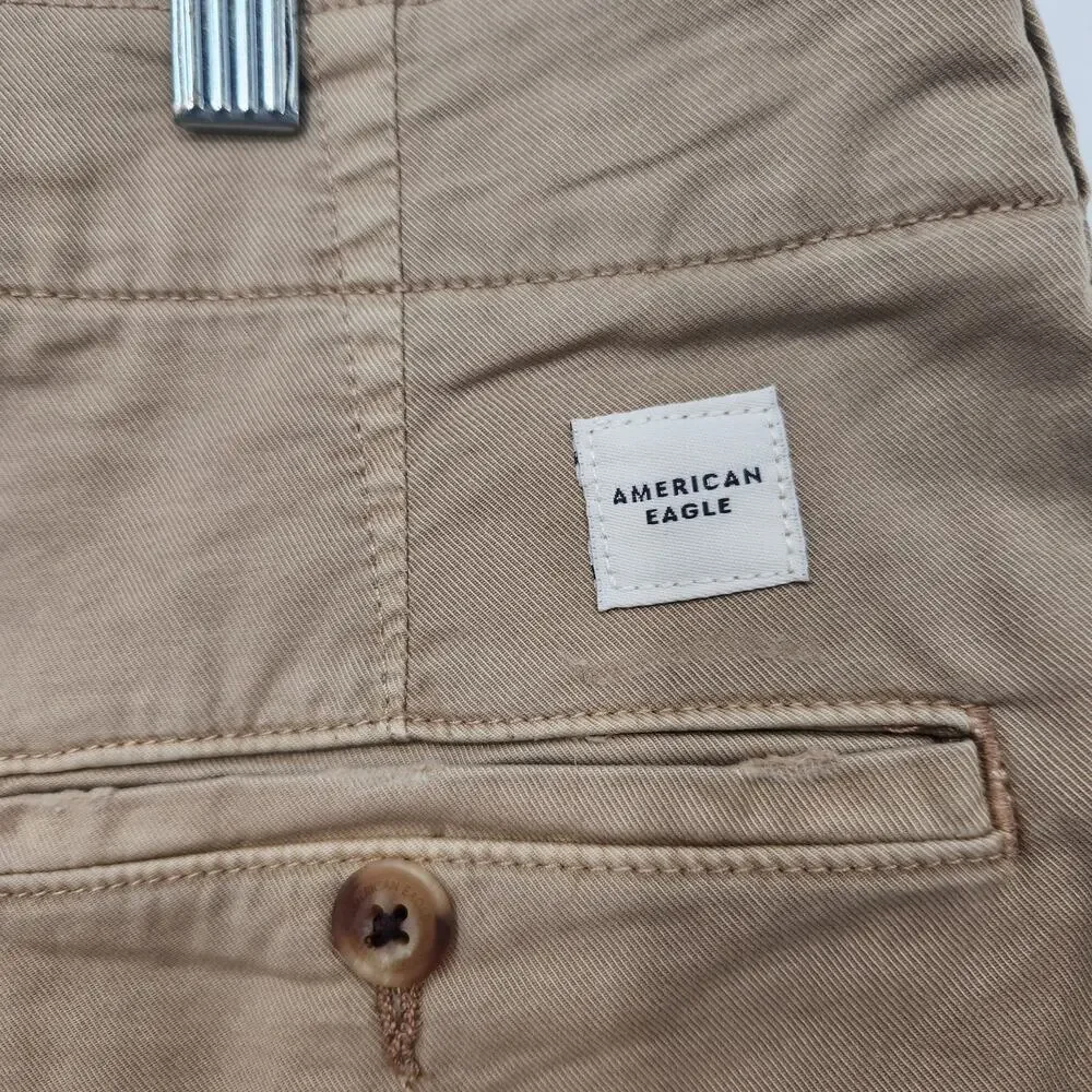 NWT American Eagle Flex Tan Khaki Lived in Raw Hem Distressed Shorts Men's 28